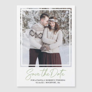 Sage Green Text and Photo Save the Date Magnetic Invitation