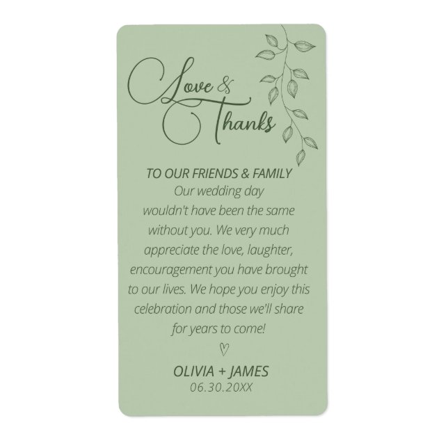 Sage Green Thank You Favour Sticker (Front)