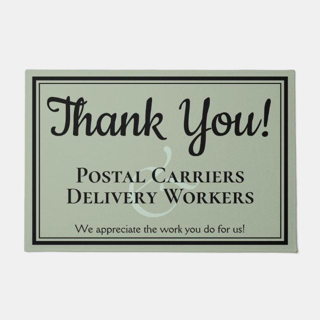 Sage Green Thank You Postal & Delivery Workers Doormat (Front)