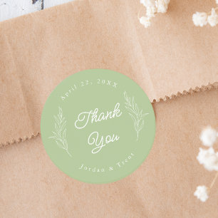 Sage Green Thank You Wedding Favour Sticker