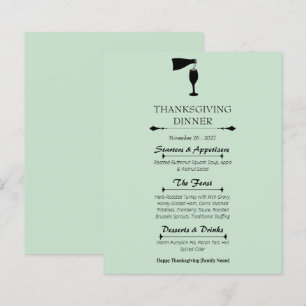 Sage Green Thanksgiving Dinner Menu Card
