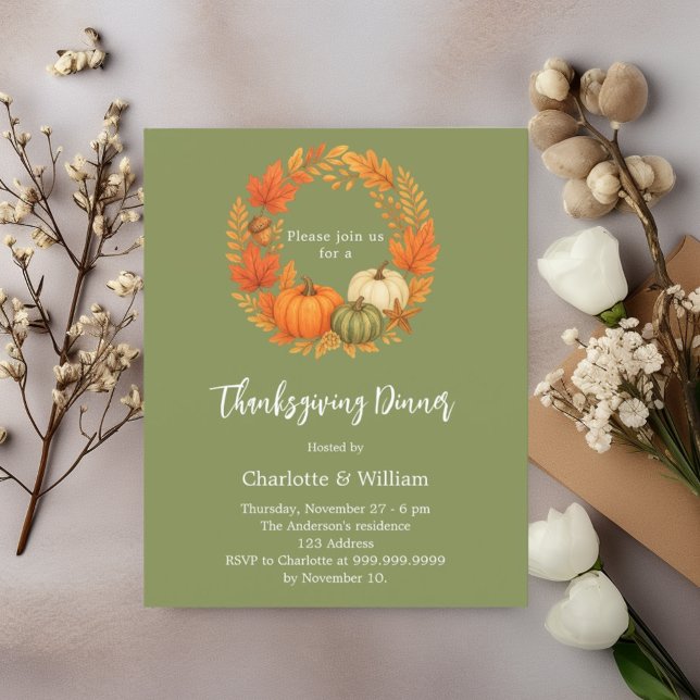 Sage green thanksgiving dinner pumpkin invitation (Creator Uploaded)