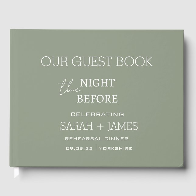 Sage Green the Night Before Rehearsal Dinner Guest Book (Front)