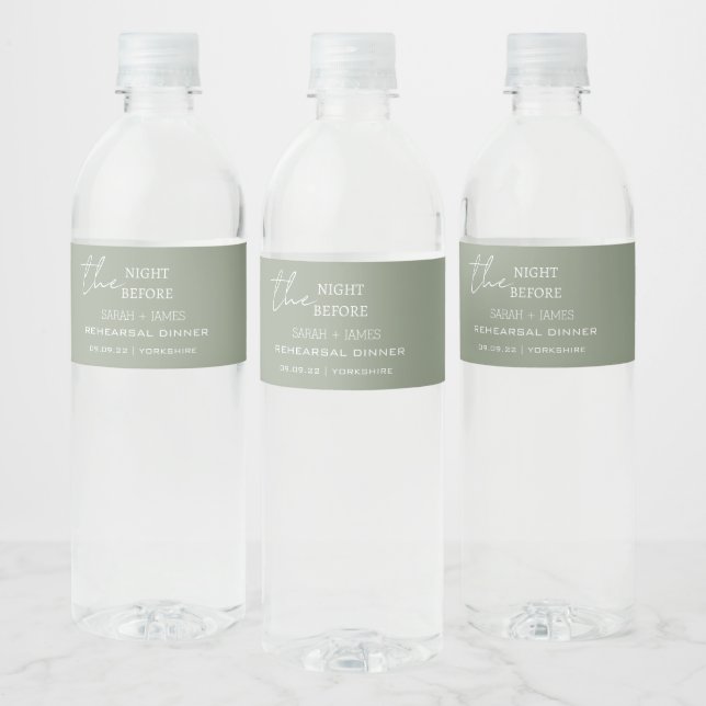Sage Green the Night Before Rehearsal Dinner Party Water Bottle Label (Bottles)