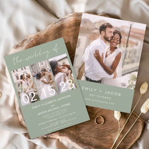 Sage Green The Wedding of Minimalist Photo Collage Invitation