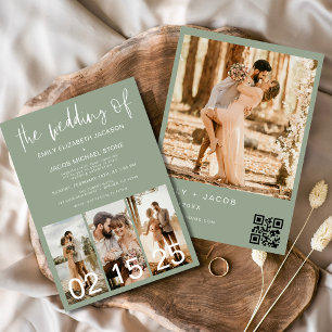 Sage Green The Wedding of Minimalist QR code Invitation