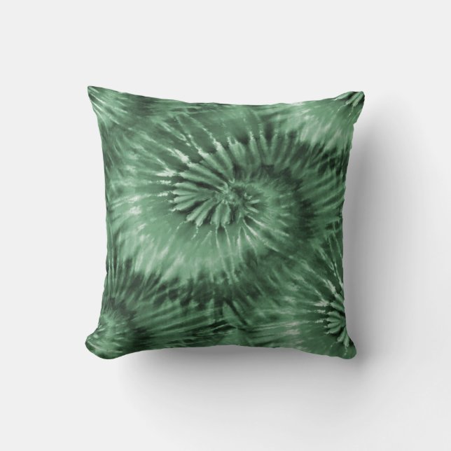 Sage Green Tie Dye Starburst Spiral Retro Throw Pillow (Front)