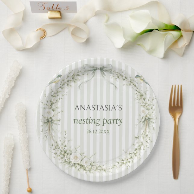 Sage Green Toile De Juoy Nesting Party  Paper Plate (Wedding)