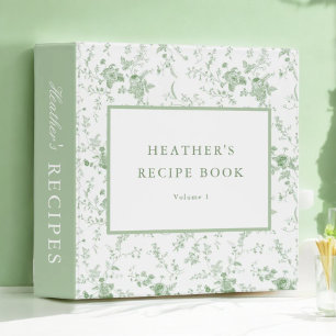 Sage Green Toile Floral Personalized Recipe Binder