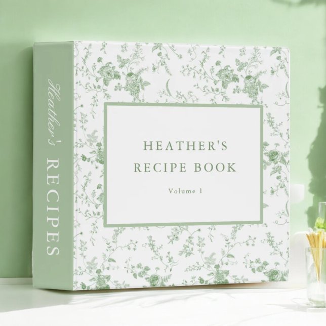 Sage Green Toile Floral Personalized Recipe Binder (Creator Uploaded)