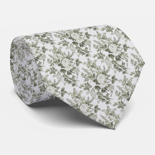 Sage Green Toile Floral Tie