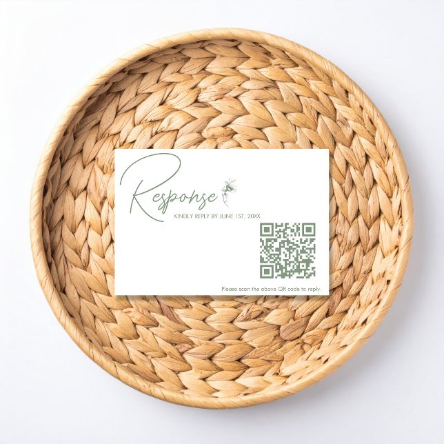 Sage Green Toile QR Code RSVP  Card (Creator Uploaded)
