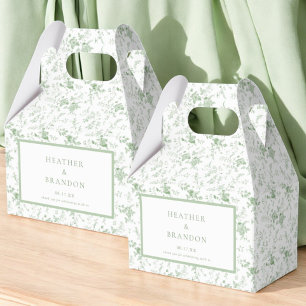 Sage Green Toile Vintage Floral Wedding Favor Box