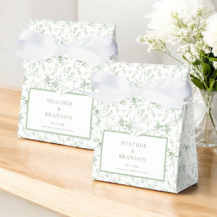 Sage Green Toile Vintage Floral Wedding Favor Box