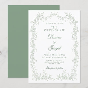 Sage Green Toile Wedding Invitation