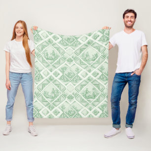Sage Green Toile with Pastoral Scenes Fleece Blanket