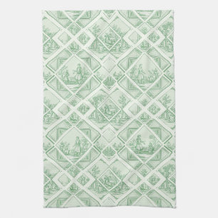 Sage Green Toile with Pastoral Scenes Kitchen Towel