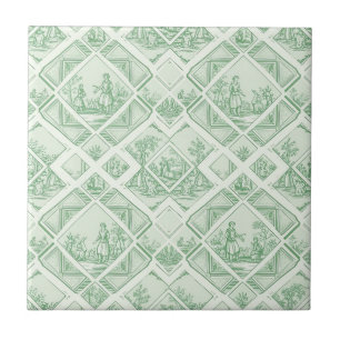 Sage Green Toile with Pastoral Scenes Tile