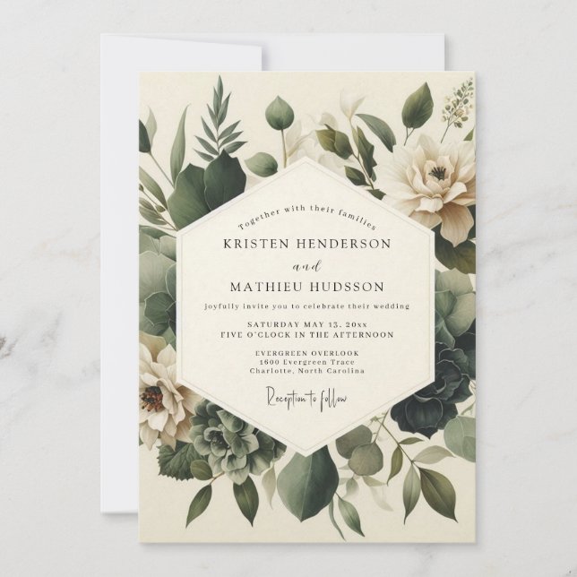 Sage Green Tranquil Bloom Wedding Invitation (Front)