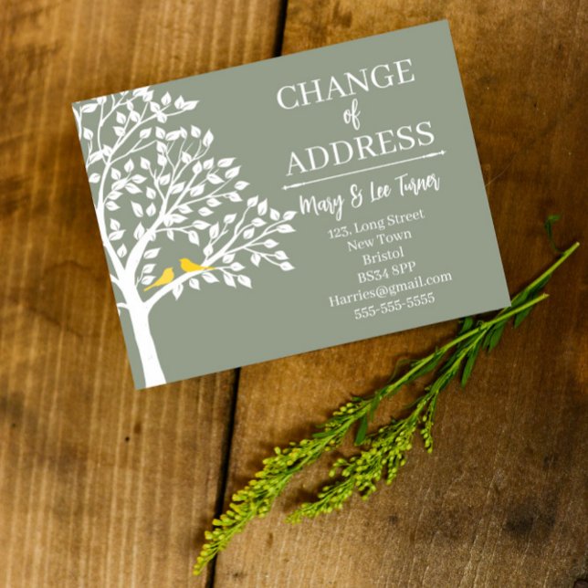 Sage Green Tree birds Change of Address new home Announcement Postcard (Creator Uploaded)