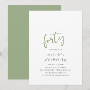 Sage Green Trendy Modern Minimalist 40th Birthday Invitation