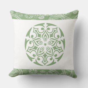 Sage Green TRIBAL CIRCLE Retro Throw Pillow