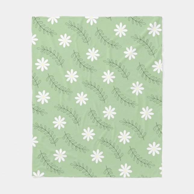 Sage Green Tropical Floral Botanical Spring Summer Fleece Blanket (Front)