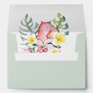 Sage Green Tropical Floral Hawaii Wedding Envelope