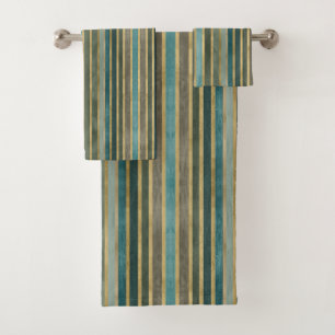 Sage Green turquoise Taupe Grey Farmhouse Stripes Bath Towel Set