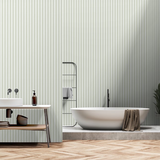 Sage Green Two Inch Wide Butcher Stripe Wallpaper (Bathroom)