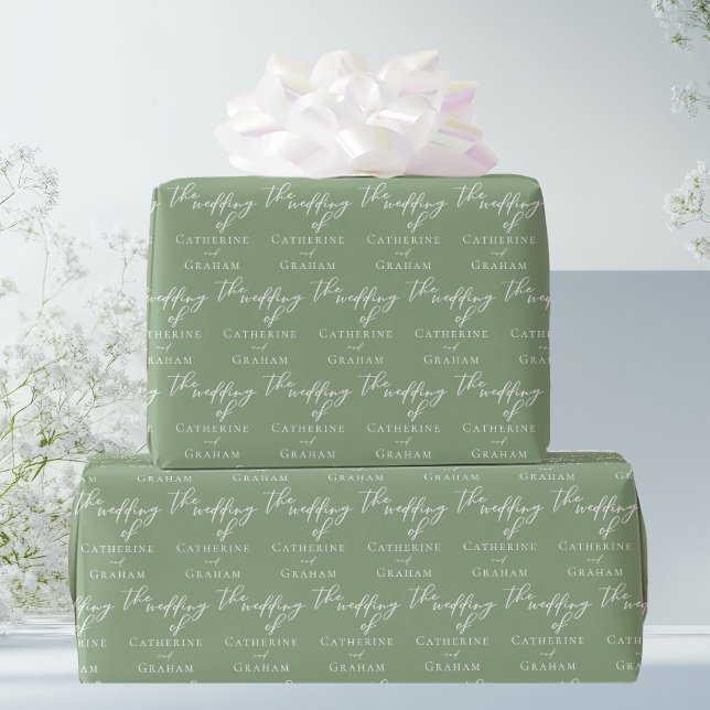 Sage Green Typography Personalized Wedding Wrapping Paper (Creator Uploaded)