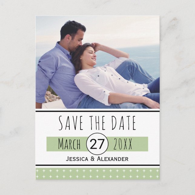 Sage green typography Save the Date photo Announcement Postcard (Front)