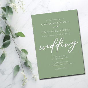 Sage Green Typography Simple Outdoor Wedding Invitation