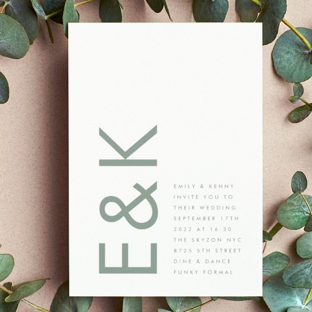 Sage Green Ultra Modern Monogram Wedding Invitation (Creator Uploaded)