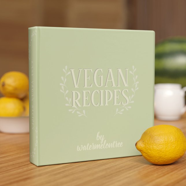 Sage Green Vegan Cook Book Recipe Binder (Personalize it by adding your name and keep all your delicious plant-based recipes in one place.)
