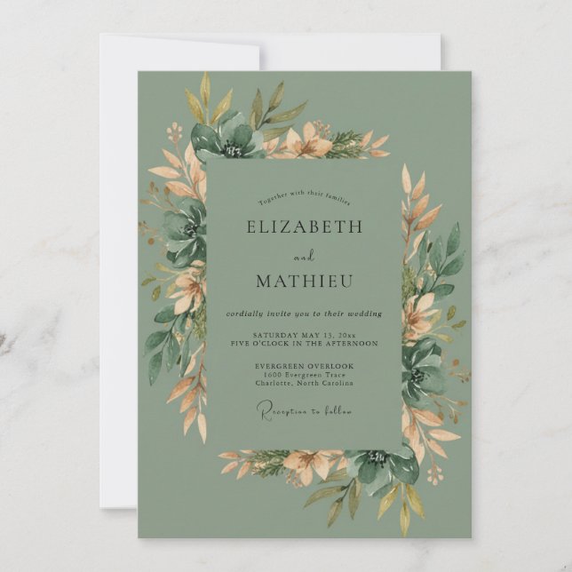 Sage Green Verdant Romance Wedding Invitation (Front)