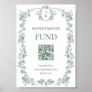 Sage Green Victorian Ornate Floral Honeymoon Fund Poster