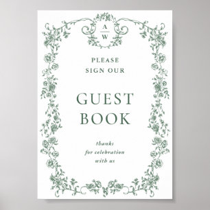Sage Green Victorian Ornate Grace Guestbook Sign