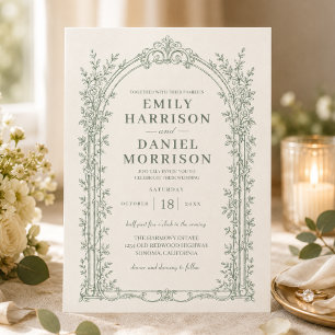 Sage Green Victorian Vintage Wedding Invitation
