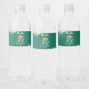 Sage Green Vintage Boho Quinceañera Spanish Water Bottle Label