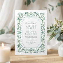 Sage Green Vintage Botanical Floral Frame Wedding