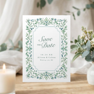 Sage Green Vintage Botanical Floral Frame Wedding Save The Date