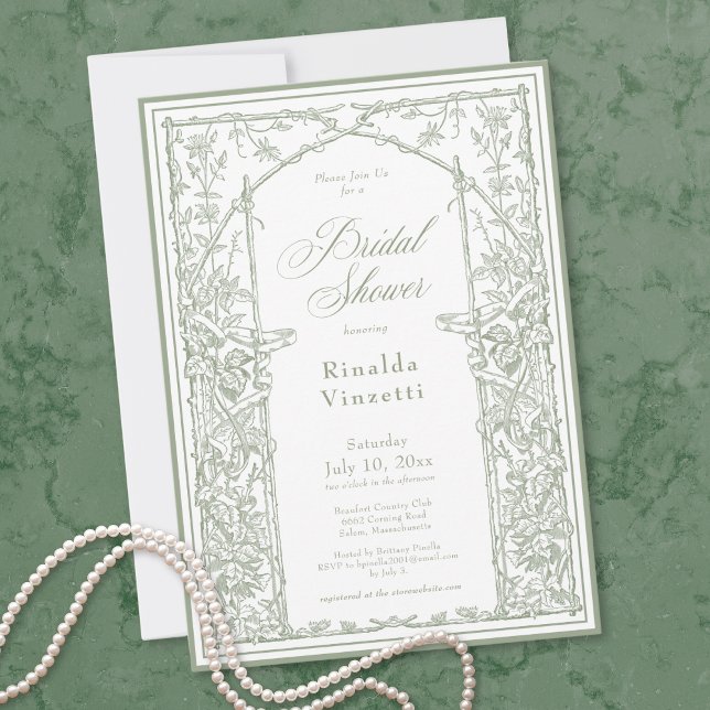 Sage Green Vintage Botanical Trellis Bridal Shower Invitation (Sage Green Vintage Botanical Trellis Bridal Shower Invitation)