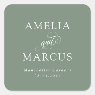 Sage Green Vintage Calligraphy Wedding Square Sticker