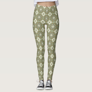 Sage Green Vintage Chequerboard Pattern Leggings