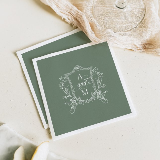 Sage Green Vintage Crest Wedding Napkin (Creator Uploaded)