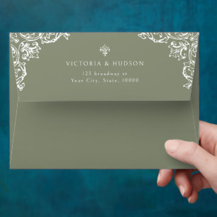 Sage Green Vintage Elegant Wedding Return Address Envelope