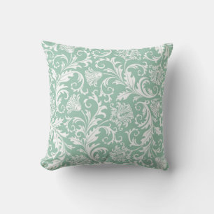 Sage Green Vintage Floral Damasks Throw Pillow