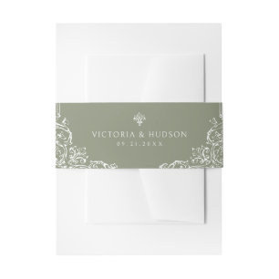 Sage Green Vintage Floral Elegant Wedding  Invitation Belly Band
