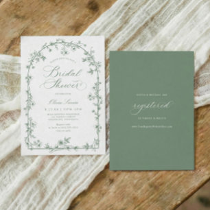 Sage Green Vintage Floral Frame Bridal Shower Invitation